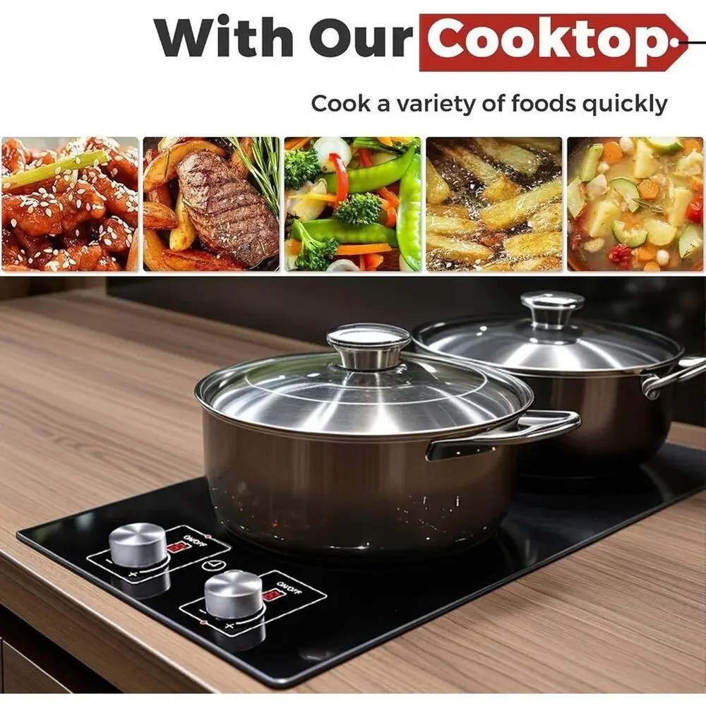 2-Burner Electric Cooktop 110V 1800W Knob Control 12